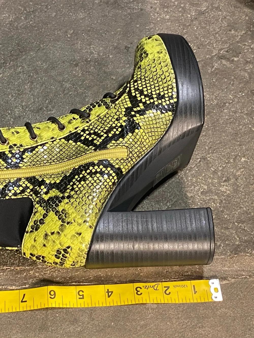 KILLSTAR Gothic Punk tall lace up boots,black/neon green snakeskin platform heel